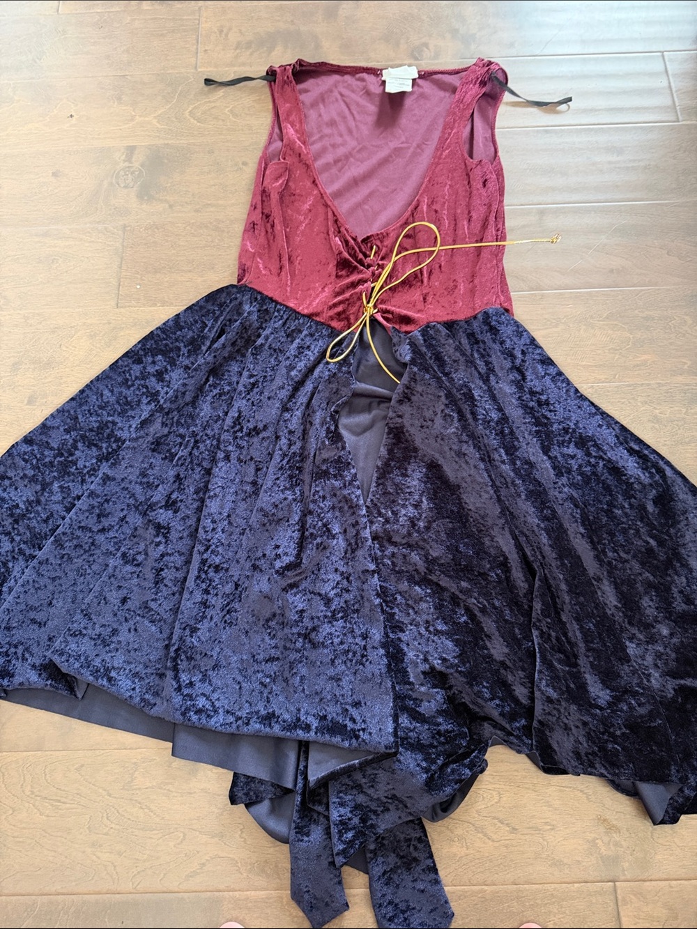 California Costumes Velvet Two-Tone Asymmetrical Dress - Burgundy and Navy